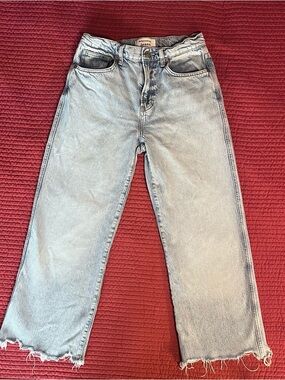 Reformation Val 90s Mid Rise Straight Leg Jean Raw Hem Folsom Light Wash Size 25